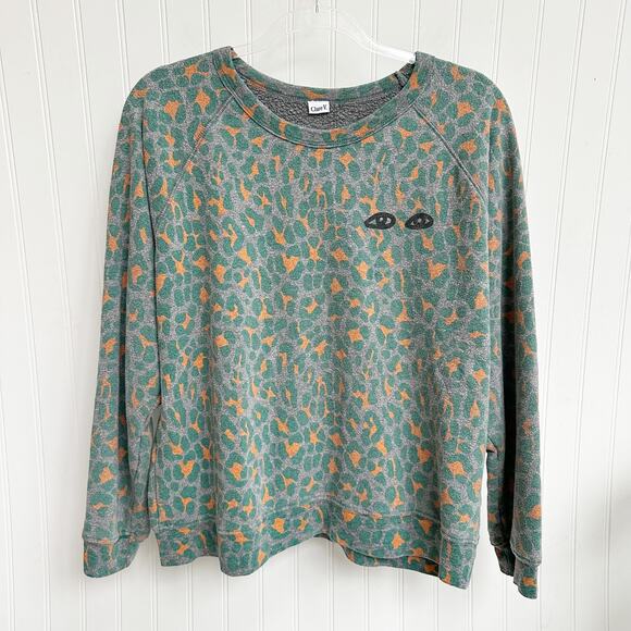 Clare V. Neon Jaguar Sweatshirt Green Crewneck Graphic Pullover Women’s L - Picture 3 of 7